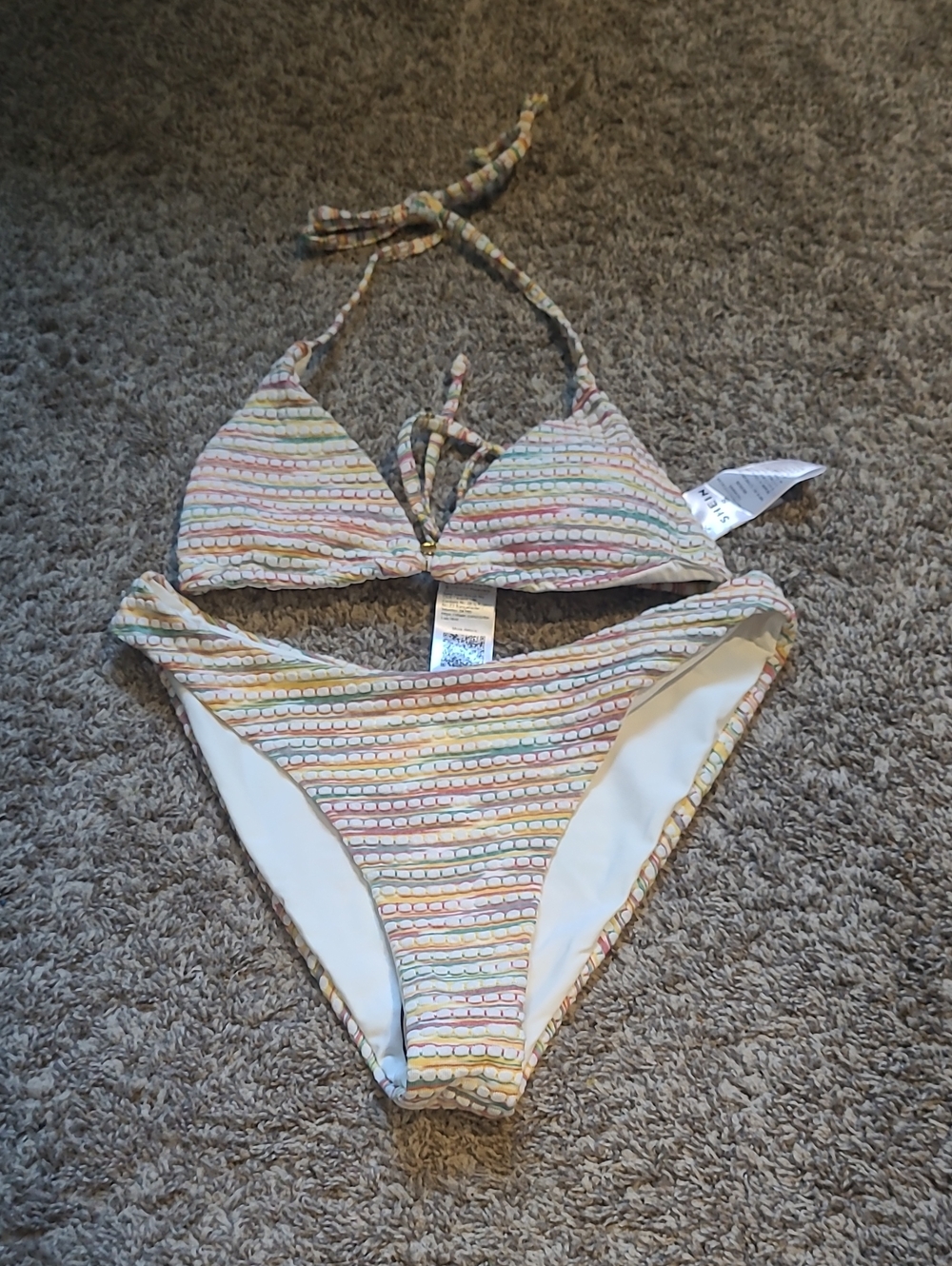 SHEIN Pastel Stripe Triangle Bikini Set in Pink, Yellow, Green and Blue